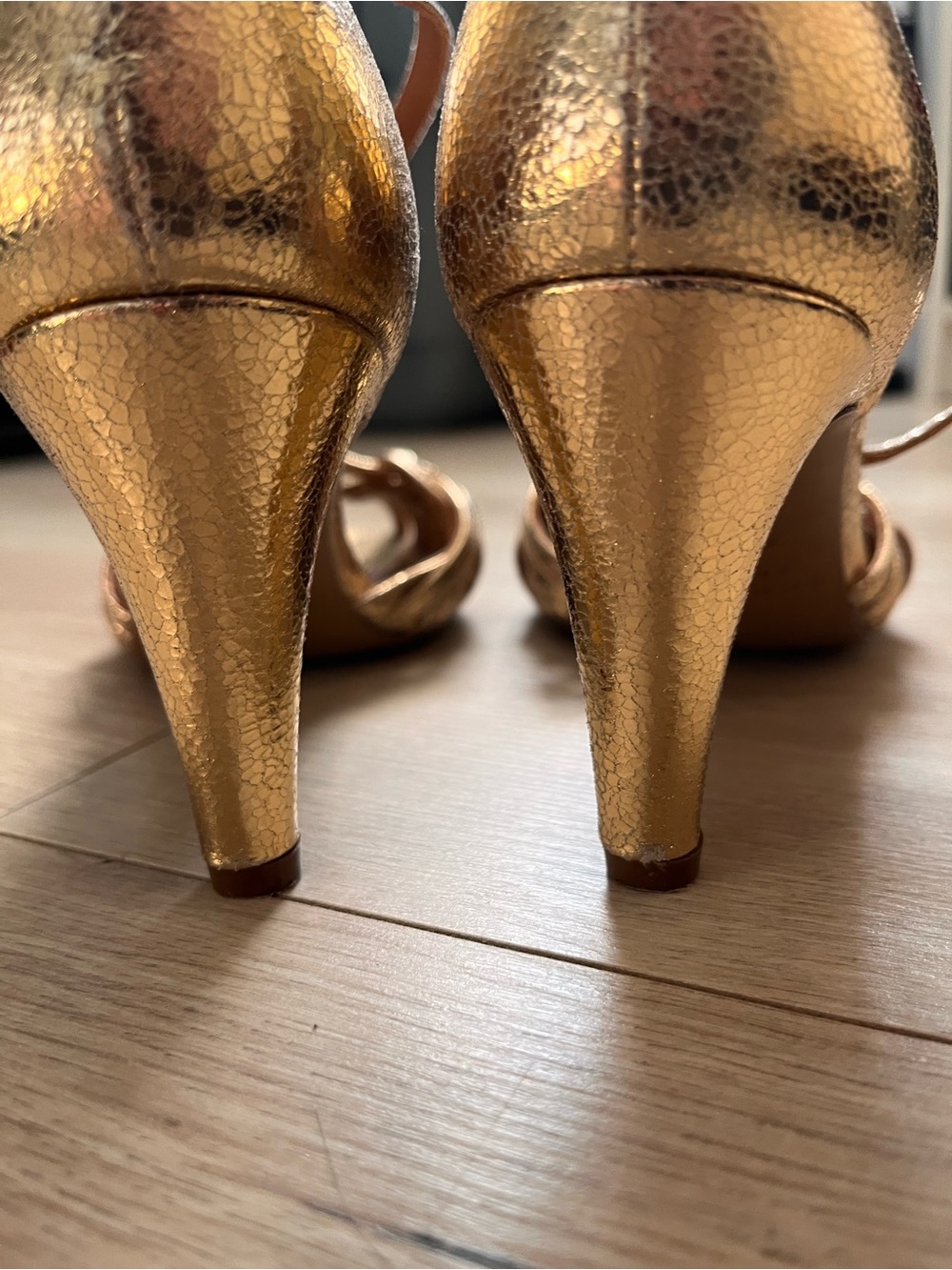 Sezane Gold Metallic Woven T-Strap Heels - Picture 9 of 13